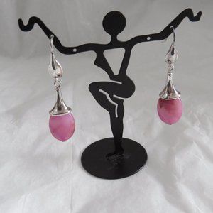 Robert Lee Morris Sterling Silver/Pink Agate Drop Dangle Earrings